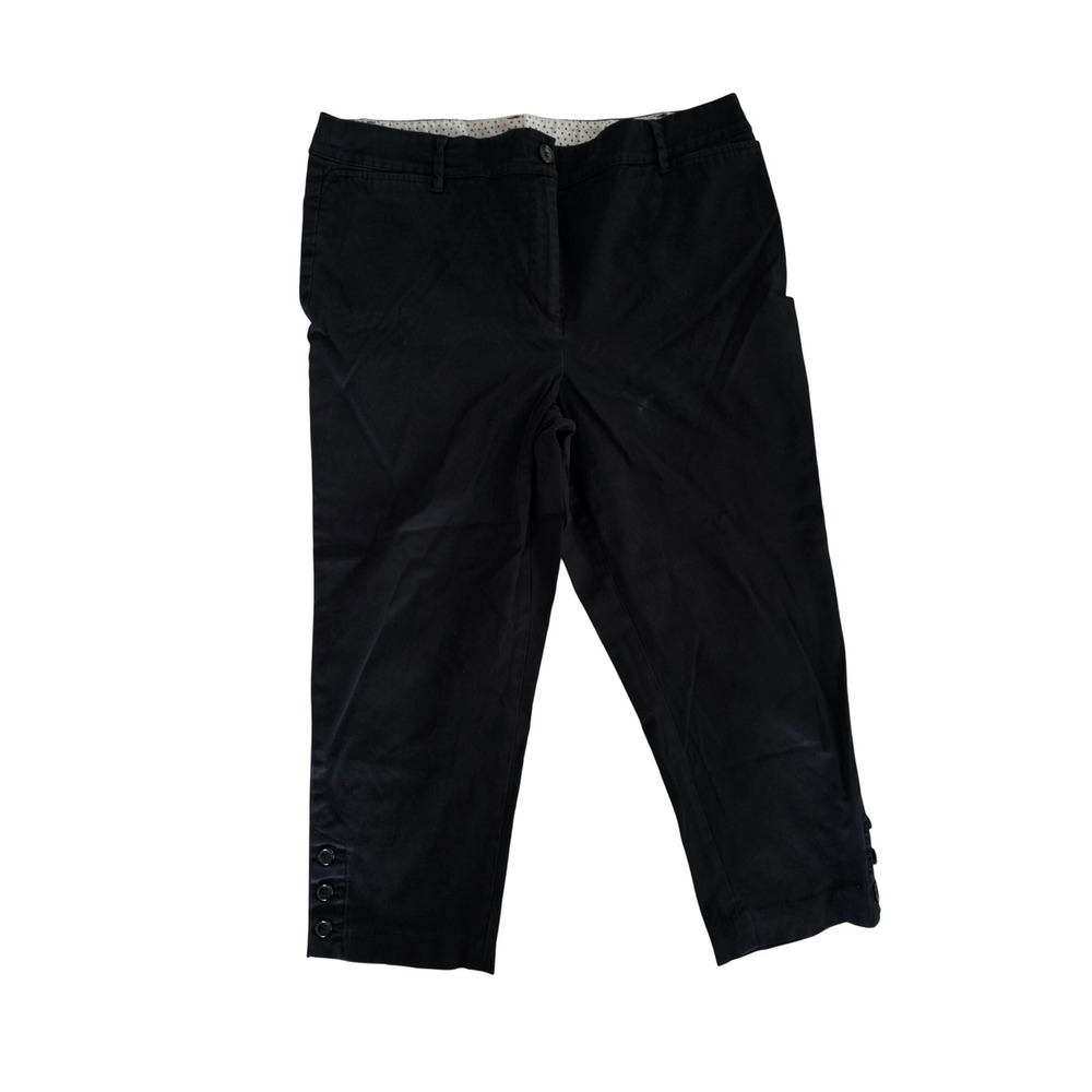 Talbots Perfect Crop Pants Womens 12P Black Cotton Stretch Button Hem Mid Rise